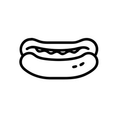 Simple outline illustration of a hotdog with sauce, isolated on white