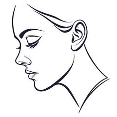 Elegant minimalist line art drawing of a woman s profile with closed eyes and flowing hair
