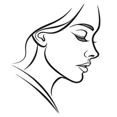 Elegant black and white line art drawing of a woman s profile with closed eyes and flowing hair