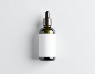 Fototapeta premium Realistic dropper bottle mockup with blank white label, ideal for cosmetic product branding, skincare packaging, essential oil design, medical serum containers, and herbal wellness products. 