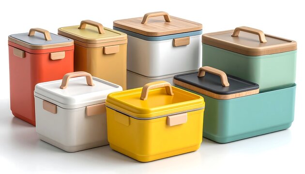 Colorful Storage Boxes with Wooden Handles.