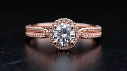 Luxury, Elegant Diamond Ring on clean black floor, 3d renders