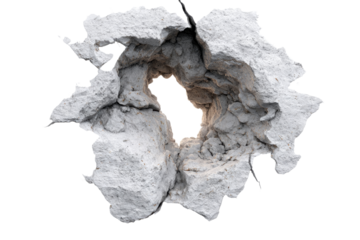 Circular hole in light gray material, radiating cracks