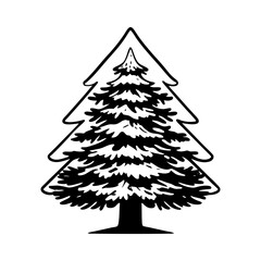 Obraz premium Monochrome illustration of a stylized evergreen tree with a bold outline design
