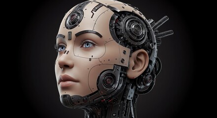 Cybernetic female head with mechanical details