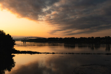 Jefferson City Bridge Crossing the Missouri River at Sunset