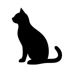 Elegant silhouette of a seated cat with a curved tail, isolated on white