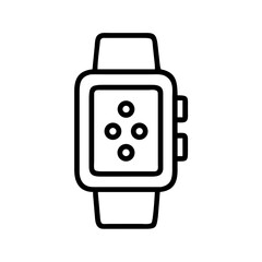 Stylized smart watch with digital screen and buttons, outline vector style