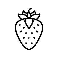 Stylized Strawberry Illustration in Black and White with Delicate Leaf Details