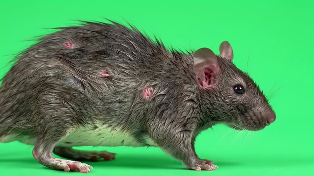 Gray Rat with Skin Blemishes on Green Screen