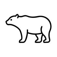 Stylized black and white outline of a bear walking slowly forward