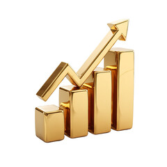Gold-toned 3D bar graph with ascending arrow
