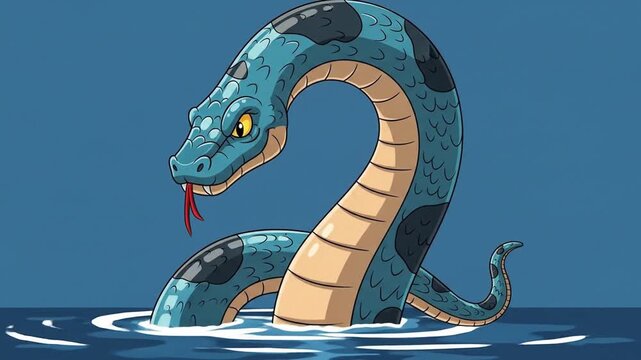 Animated sea serpent emerging from water
