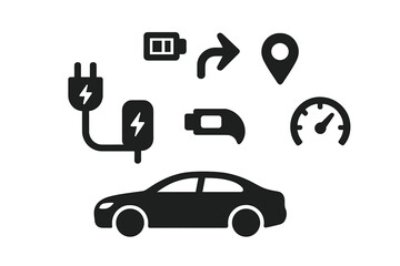 Naklejka premium Electric car charging and performance icons
