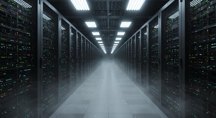 Server room with rows of computer racks