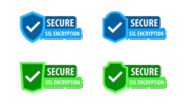 Secure SSL Encryption Shield Icons Animation on White and Blue Background