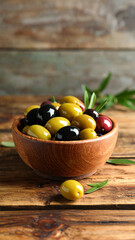 Mediterranean Tapas Platter with Olives, Peppers, Berries, and Rustic Bread, space for text