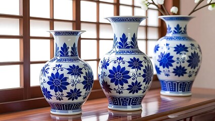Blue and White Porcelain Vase with Intricate Patterns