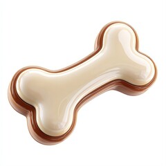 Fototapeta premium A glossy dog bone-shaped treat lays against a bright background, showcasing its smooth texture, Ideal for pet product marketing, blogs, or any content related to dog treats and their benefits,