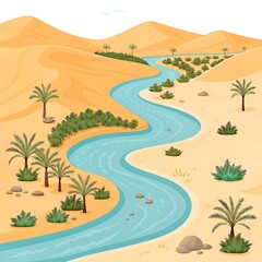 Oasis River in Desert Landscape