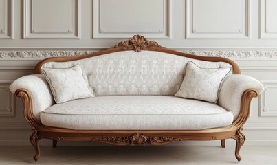 Edwardian sofa with simple lines and a wooden frame, understated elegance, 3D illustration