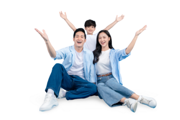 A cheerful family is showing off their happiness with open arms PNG 