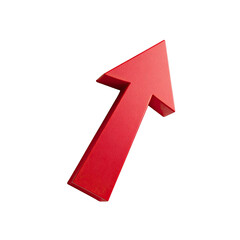 Obraz premium A vibrant red, 3D upward-pointing arrow against a black background. The arrow's edges are slightly textured, giving it a raised, dimensional appearance
