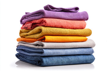 Vibrant stack of colorful folded clothes ready for use in a bright, clean setting, perfect for fashion or lifestyle projects