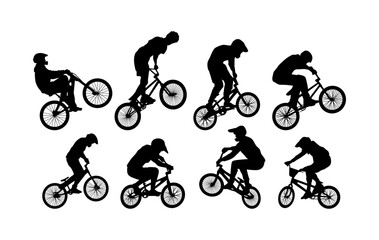 Obraz premium vector set silhouette of cyclists bmx in action