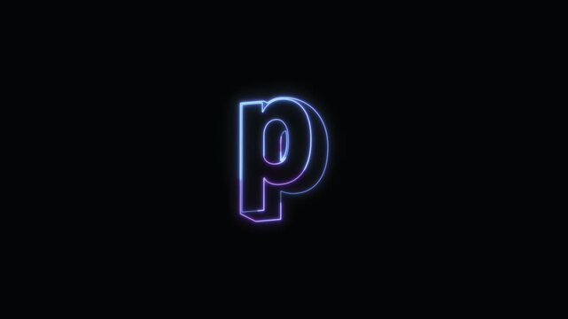 Alphabet p Neon Text Seamless Loop 4K with Black Background Animated Promotional Typography for Video Editing