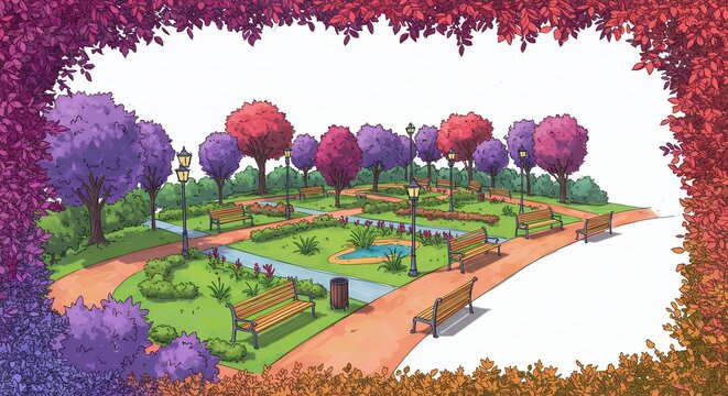 Colorful park scene illustration