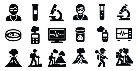 Science and nature filled icons set – biology, research, exploration symbols