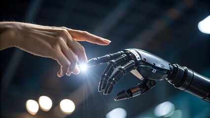 Brightly lit studio shot of a scientist with a digital tablet and a microscope, with an old metal drum set behind them