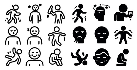 Emotions and expressions outline icons set – linear, solid, mood and feeling symbols