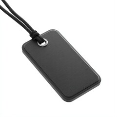 Fototapeta premium A sleek black tag with a textured surface and a sturdy strap, ideal for labeling personal items or luggage, Great for branding, organization, or identification purposes,