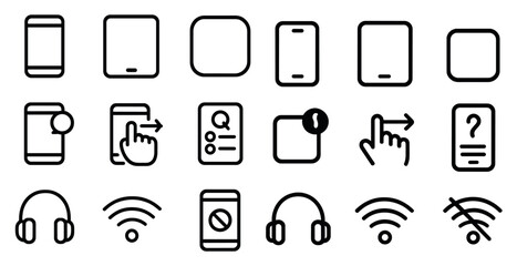 Mobile app outline icons set – ui, ux, smartphone and touchscreen elements