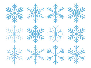 Set of 12 light sky blue snowflake graphics