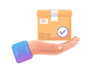 Hand holding a cardboard box with a checkmark symbol