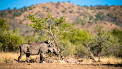 Fototapeta premium Wild pig in savanna landscape