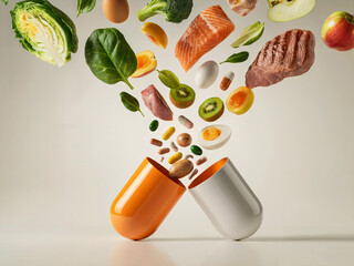 Realistic Vitamin Capsule Releasing Fresh Foods for Health Boost