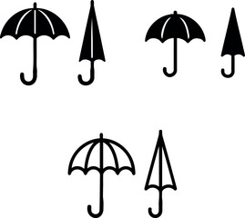 Illustration of several umbrellas in varying states of open and closed forms