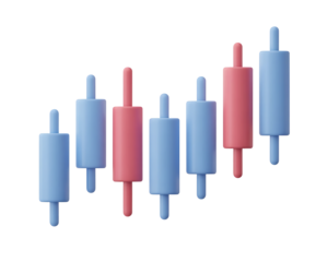 Candlestick chart representing financial market trends on a black background