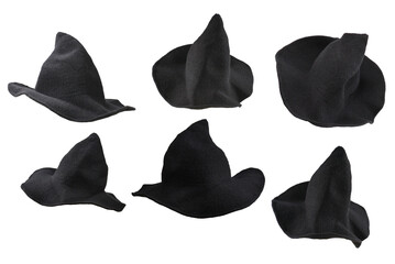 Witch wool hat isolated on white background. Halooween cloth.