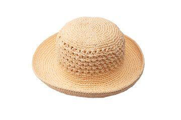 Straw summer hat with isolated on white background.