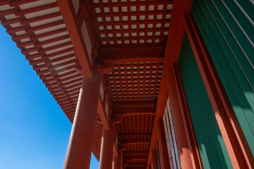 奈良、興福寺、佛寺、寺院、文化財、木造建築、古代建築、日本文化、歷史名勝、文化財、木、綠色、青空、写真素材