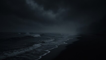 Dark stormy beach waves