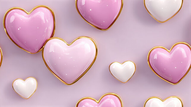 Seamless vintge heart, Delicate vintage-style hearts with minimalist gold accents in high fidelity.