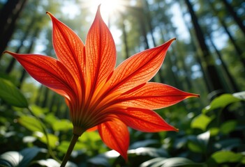 Fototapeta premium Exotic Red Flower A striking red flower standing tall in nature.
