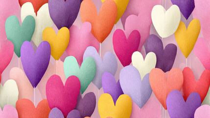 Seamless vintge heart, Layered vintage hearts design with minimalist shadow effect, high fidelity image.