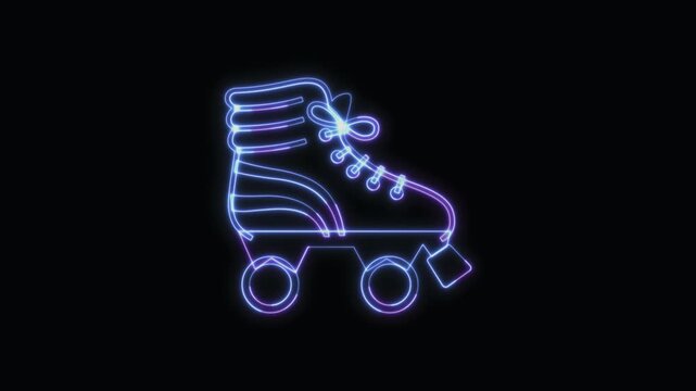 Roller Skate Icon Neon Seamless Loop 4K with Black Background Animated Promotional Typography for Video Editing